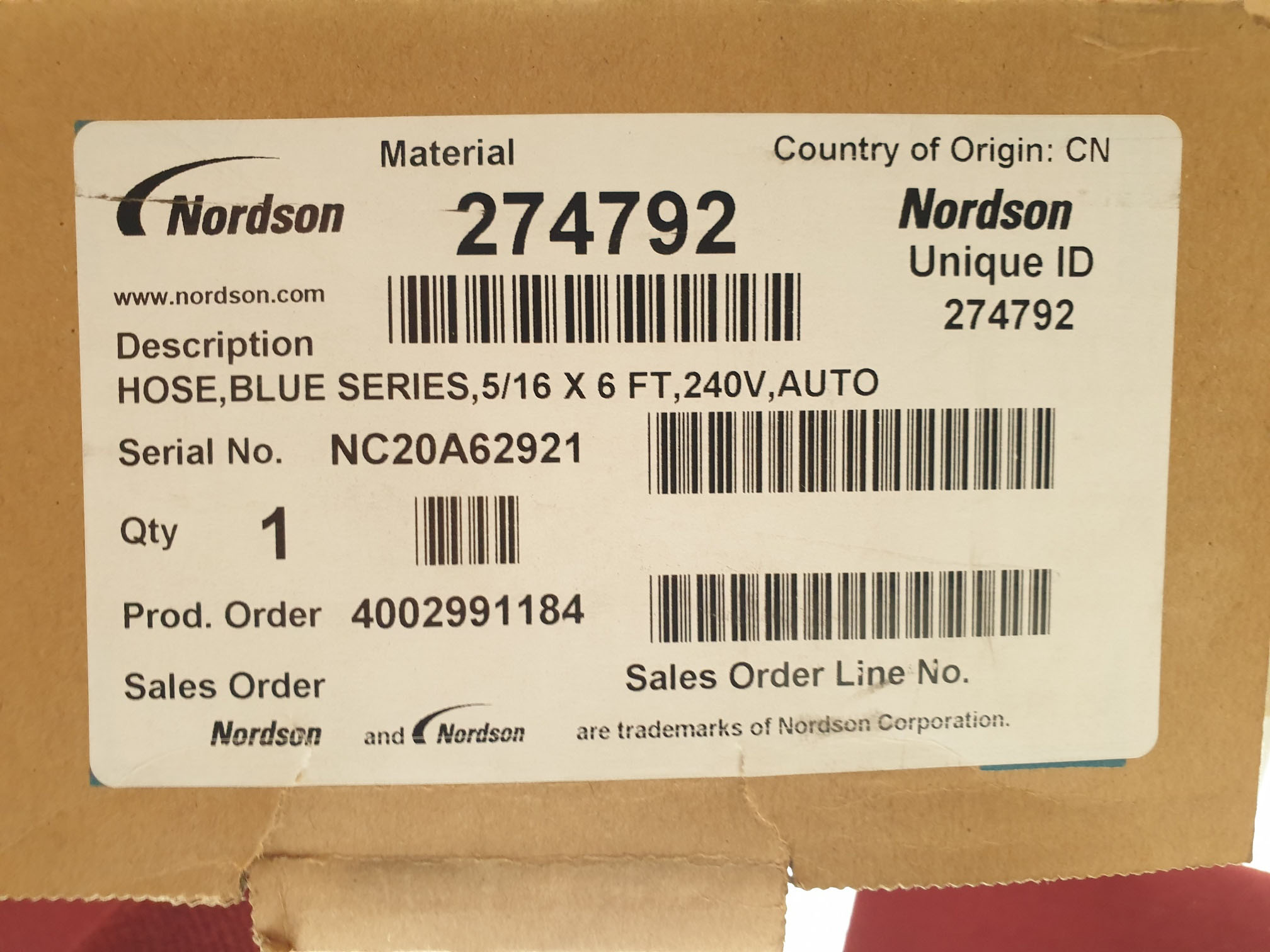 Original® Nordson hoses: Nordson Blue Series hose 6 FT 1.8 m ref